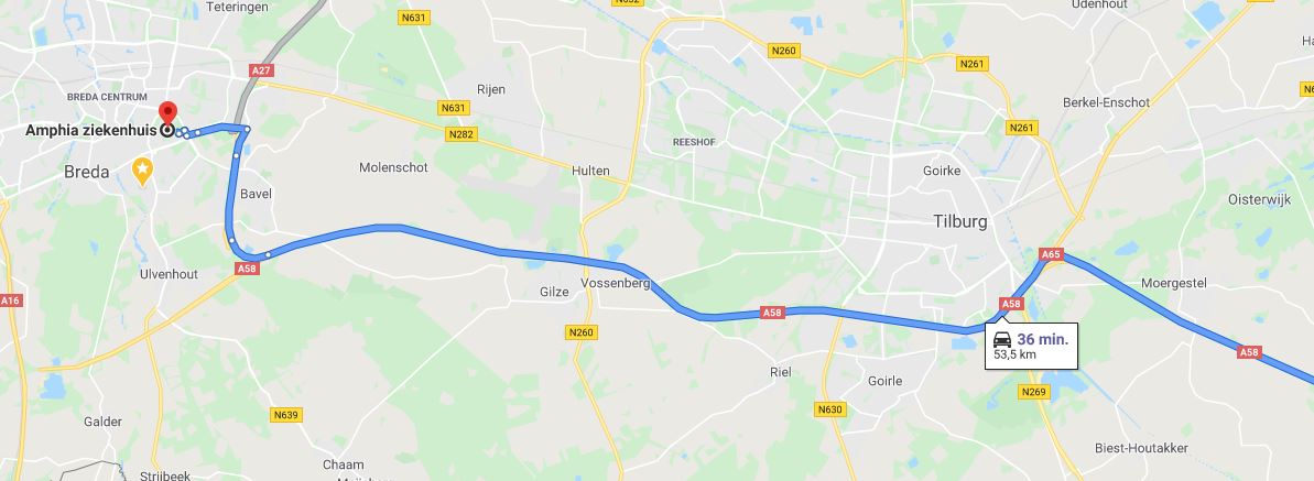 Google maps Breda-Eindhoven